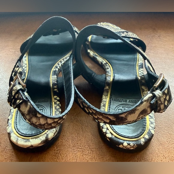 Tory Burch Metal Miller Snake Print Two Band Sandal 8M Gold Logo - Picture 7 of 13